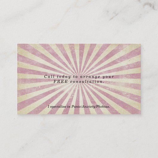 恍惚状態のピンクの日が差すことのHypnotherapistの名刺 名刺 (裏面)