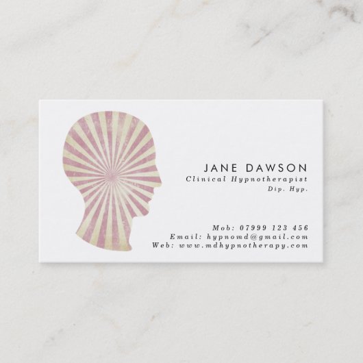 恍惚状態のピンクの日が差すことのHypnotherapistの名刺 名刺 (正面)