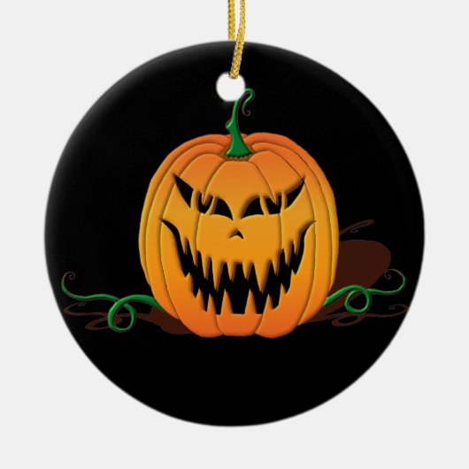 恐いハロウィンのカボチャ顔 セラミックオーナメント (正面)