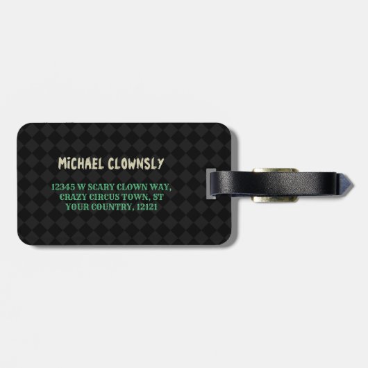 恐いピエロの気色悪いサーカスのハロウィンのおもしろいなカスタム ラゲッジタグ (裏面横)