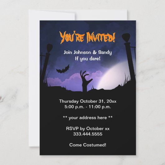 恐い墓地-カボチャ魔法使いのハローウィンパーティ 招待状 (裏面)