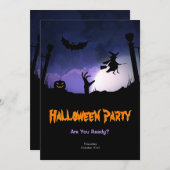 恐い墓地-カボチャ魔法使いのハローウィンパーティ 招待状 (正面/裏面)