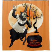 恐い悪および悪賢いハロウィンの魔法使いの大がま シャワーカーテン (正面)