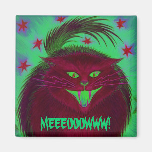 恐い猫赤い「MEEEOOOWWW!」 冷蔵庫用マグネット マグネット
