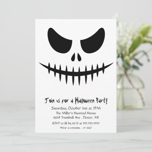 恐い骨組ゾンビの顔のハロウィンの衣裳のパーティー 招待状 (スタンド正面)