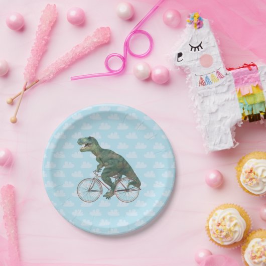 恐おもしろい竜TRex自転車サイクリング  ペーパープレート (パーティー)