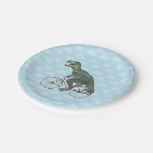 恐おもしろい竜TRex自転車サイクリング  ペーパープレート (アングル)