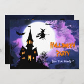 恐く幽霊のよく出るな城の飛んでいるな魔法使いのハローウィンパーティ 招待状 (正面/裏面)