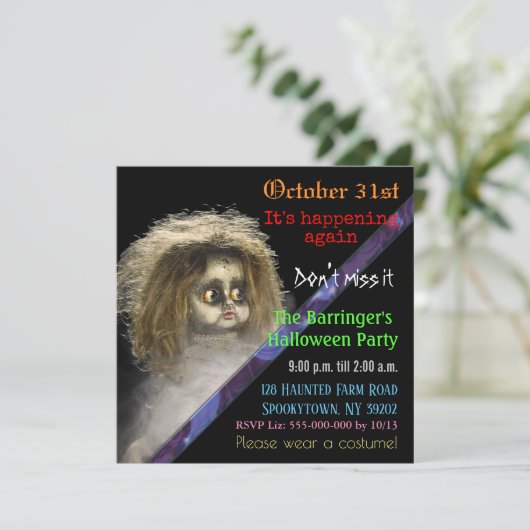 恐く気色悪い半人形のハロウィンの光沢の招待状 招待状 (スタンド正面)