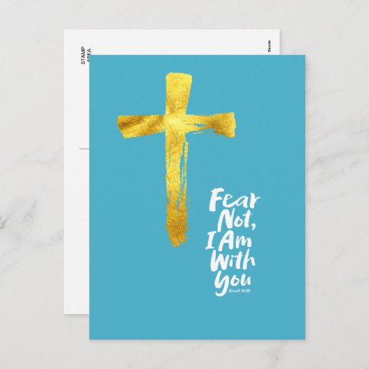 恐れてはいけない、私はあなたと一緒にいる金ゴールドクロス – Isaiah 41:10 シーズンポストカード (正面/裏面)