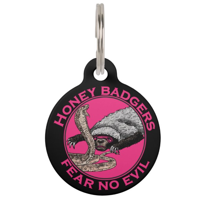恐れない悪いピンクの蜂蜜アナグマ動物術 ペット　ネームタグ (正面)