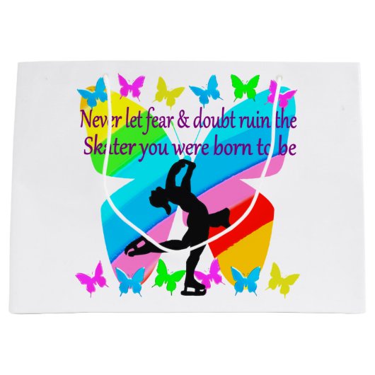 恐れのちょうど信頼のフィギュアスケートの蝶デザイン無し ラージペーパーバッグ (正面)