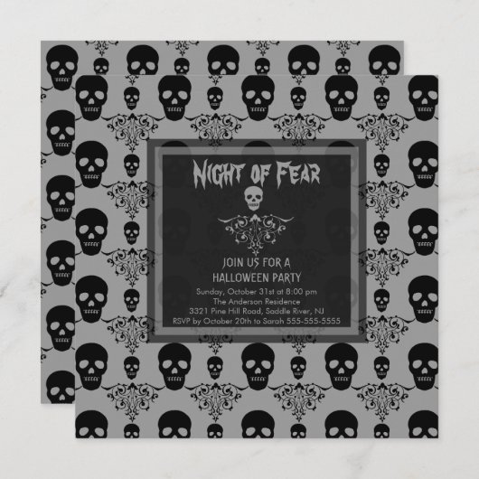 恐れのスカルのハローウィンパーティの招待状の夜 招待状 (正面/裏面)
