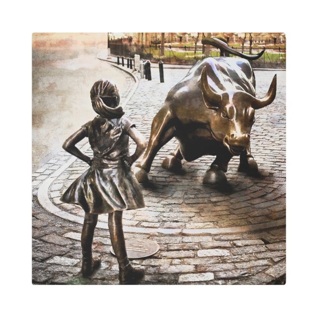 恐れを知らない女の子の顔ダウンラムページブルブル メタルプリント (正面)