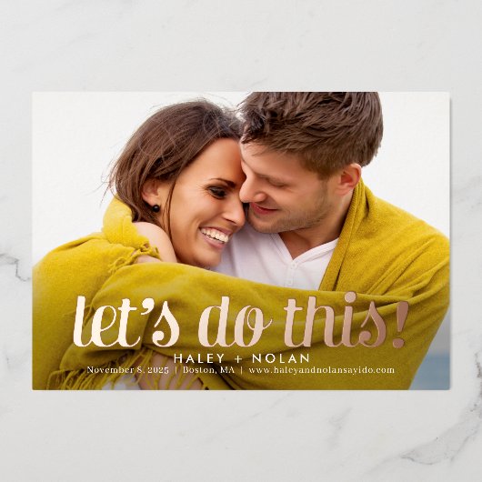 恐れを知ら実在ないスクリプトFOIL日付カードを保存 箔招待状 (正面)