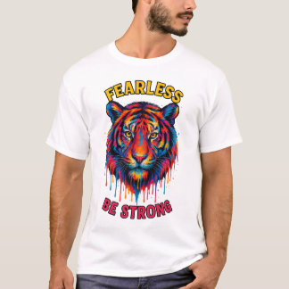 恐れ知らずの虎の頭 - 派手なカラフルペイントTシャツ Tシャツ