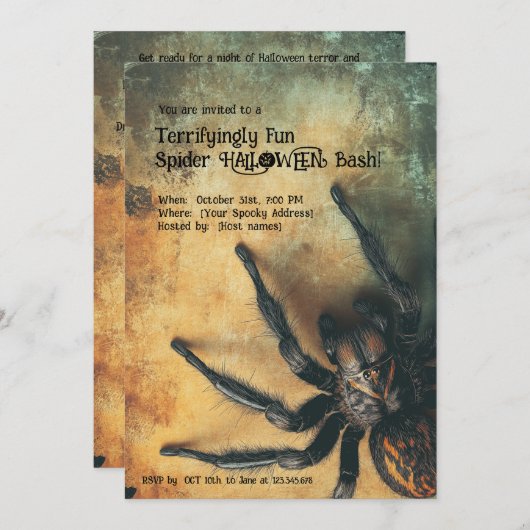 🕷️恐ろしいおもしろいスパイダーハロウィーンBash 招待状 (正面/裏面)