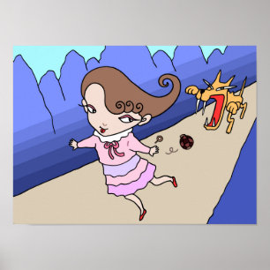 恐ろしいオオカミから逃げる少女 ポスター
