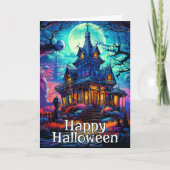 恐ろしいオールドハ幽霊のよく出るウス |ハッピーハローウィン カード (正面)