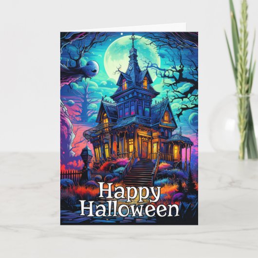 恐ろしいオールドハ幽霊のよく出るウス |ハッピーハローウィン カード (正面)