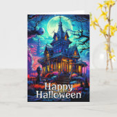 恐ろしいオールドハ幽霊のよく出るウス |ハッピーハローウィン カード (黄色い花)