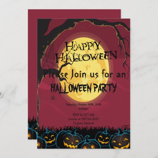 恐ろしいカボチャハローウィンパーティ 招待状 (正面/裏面)