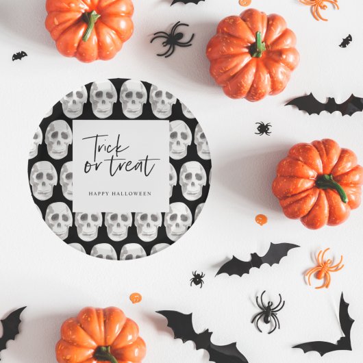 恐ろしいスカルまたは治療 |ハローウィンパーティ | ペーパープレート