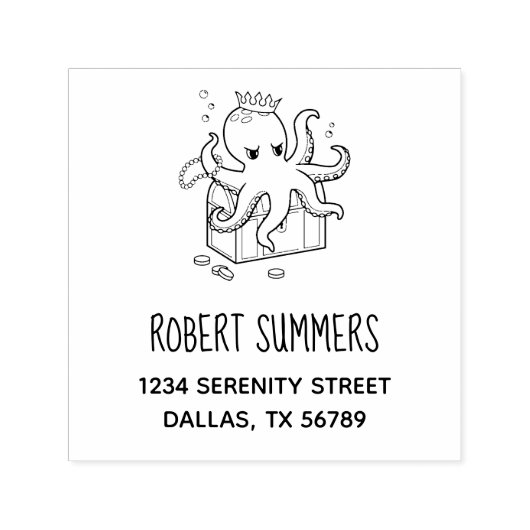 恐ろしいタコが宝箱を守る住所 セルフインキングスタンプ (デザイン)