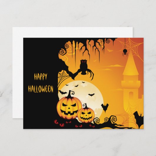 恐ろしいハロウィンカボチャと満月 ポストカード (正面/裏面)