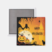 恐ろしいハロウィンカボチャと満月 マグネット (正面/裏面)