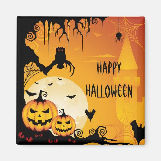 恐ろしいハロウィンカボチャと満月 マグネット (正面)