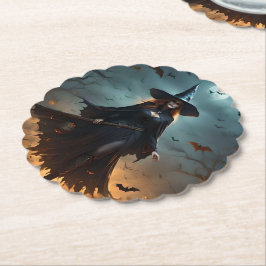 恐ろしいハロウィーンの魔女だ。 ペーパーコースター