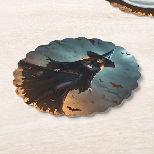 恐ろしいハロウィーンの魔女だ。 ペーパーコースター (アングル)