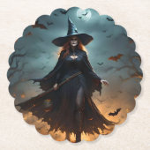 恐ろしいハロウィーンの魔女だ。 ペーパーコースター (正面)