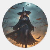 恐ろしいハロウィーンの魔女だ。 ラウンドシール (正面)