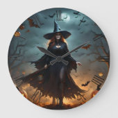 恐ろしいハロウィーンの魔女だ。 ラージ壁時計 (正面)