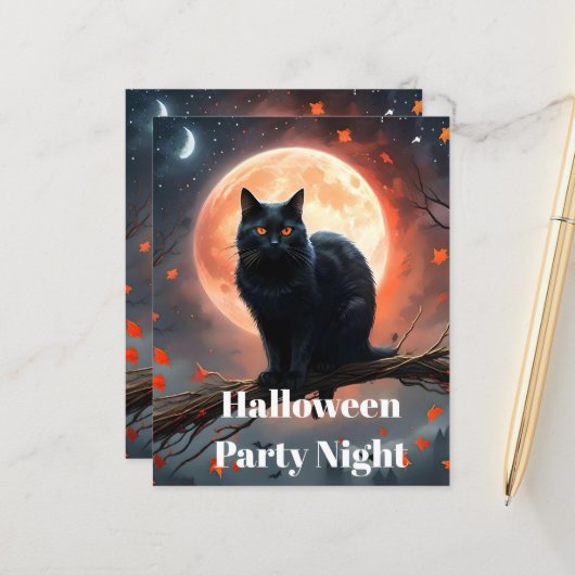 恐ろしいハロウィーンの黒猫の月明かり (正面/裏面インサイチュ)