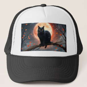恐ろしいハロウィーンの黒猫の月明かり キャップ