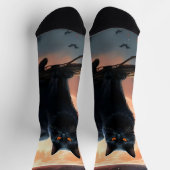 恐ろしいハロウィーンの黒猫の月明かり ソックス (上部)