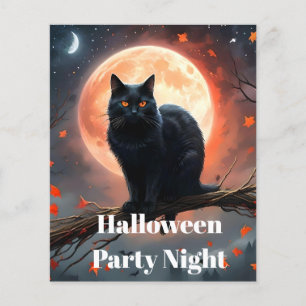 恐ろしいハロウィーンの黒猫の月明かり チラシ