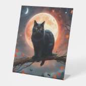 恐ろしいハロウィーンの黒猫の月明かり 台座サイン (正面)
