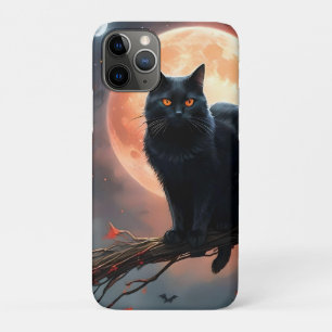 恐ろしいハロウィーンの黒猫の月明かり iPhone 11 PROケース