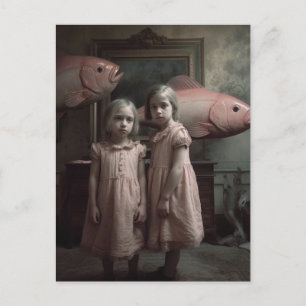 恐ろしいピンクの魚の双子ホラー ポストカード