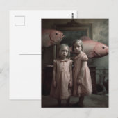 恐ろしいピンクの魚の双子ホラー ポストカード (正面/裏面)