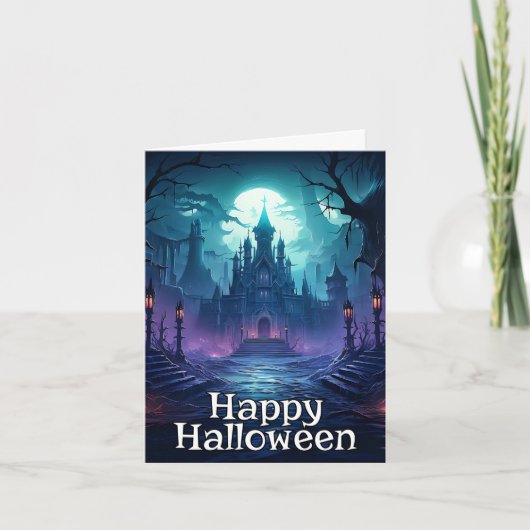 恐ろしい不気味ハ幽霊のよく出るウス |ハッピーハローウィン カード (正面)