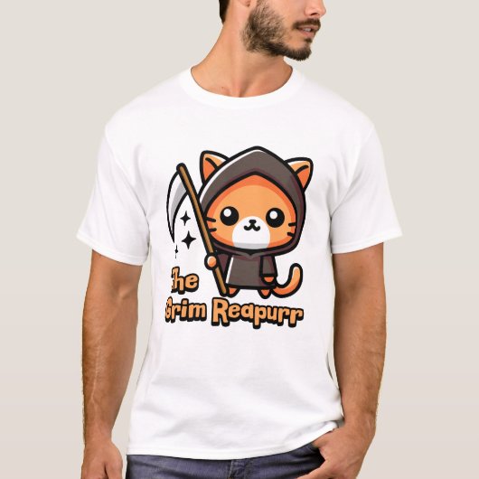 恐ろしい大騒ぎ！かわいい死神キャットパン Tシャツ (正面)