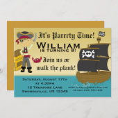 恐ろしい少年海賊誕生日パーティーの招待 招待状 (正面/裏面)