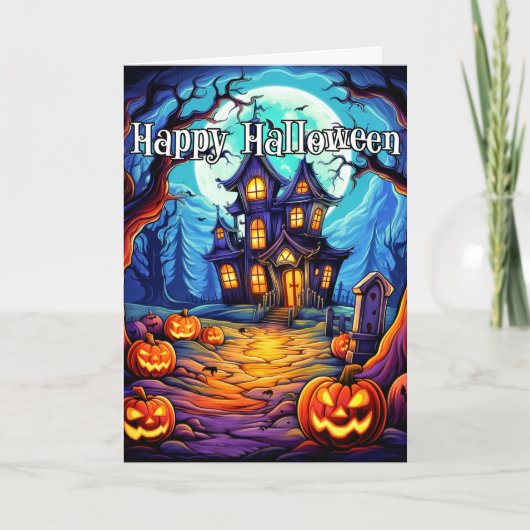恐ろしい幽霊のよく出る家 |ハッピーハローウィン カード (正面)