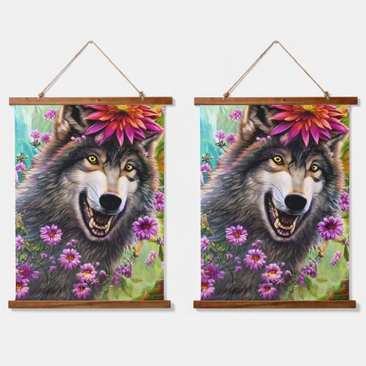 恐ろしい怒りのキングウルフ 吊り下げ型タペストリー (ダブル)