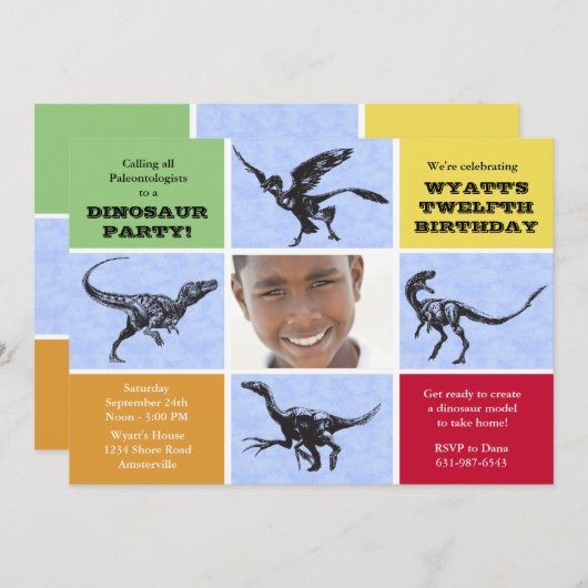 恐ろしい恐竜の写真の誕生日のパーティの招待状 招待状 (正面/裏面)
